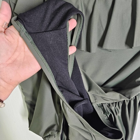 Hilor‎ One Shoulder One Piece Swimsuit 16 Olive Green Asymmetrical Ruffle - Picture 9 of 12